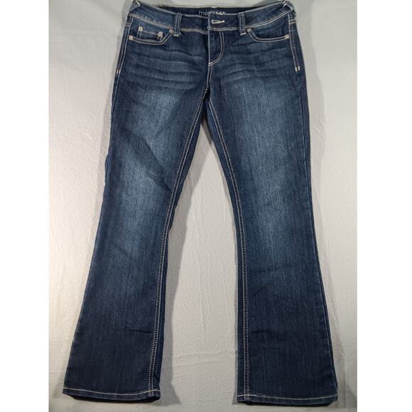 Maurices Jeans 3/4 X-Short Bootcut Stretch Dark Wash Mid Rise Denim Pants Women - Picture 1 of 5